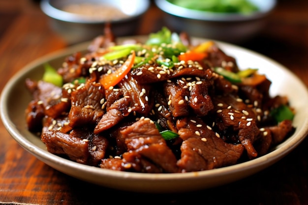 Pieces of fried meat with sesame