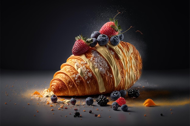 Pieces of fruit on the croissant