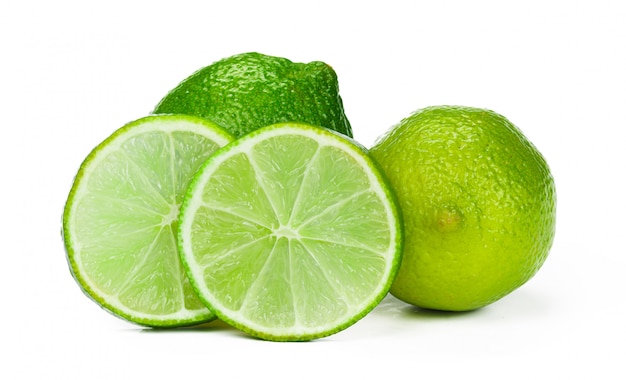 Photo pieces of lime isolated on white background