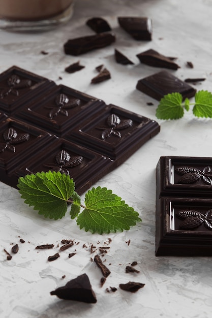 Pieces of mint dark chocolate