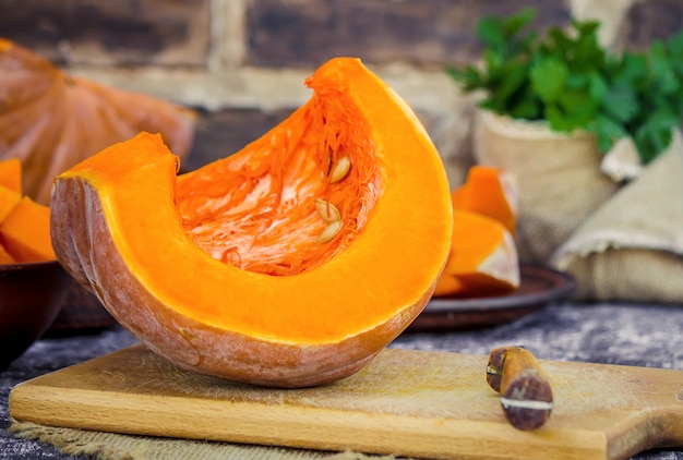 Pieces of pumpkin. Selective focus. food and drink.