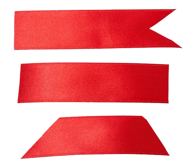 Photo pieces of red satin ribbon on isolated background set