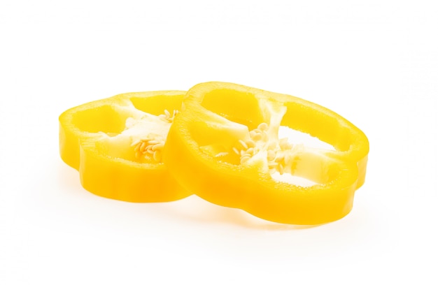 Pieces of sliced yellow peppers isolated