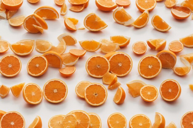 Pieces of sweet mandarins on white background