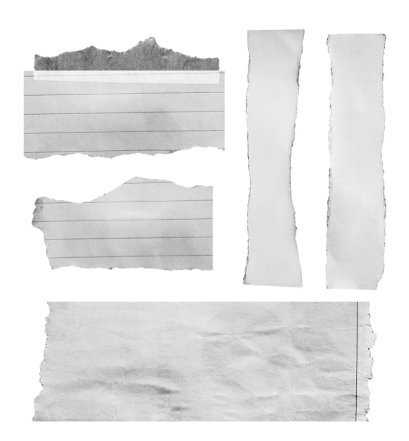 Foto pezzi di carta strappata su sfondo bianco con copia spazio per il testo