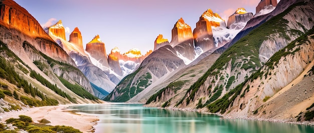 Pieken van de Chileense bergen met ijs Patagonië generatieve ai