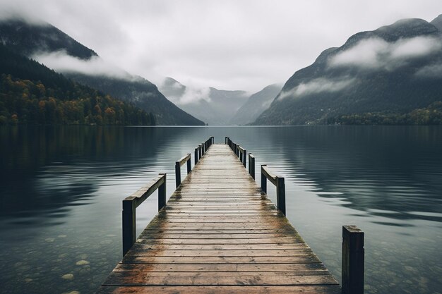 Pier bij een meer in hallstatt natuur achtergrond esthetiek