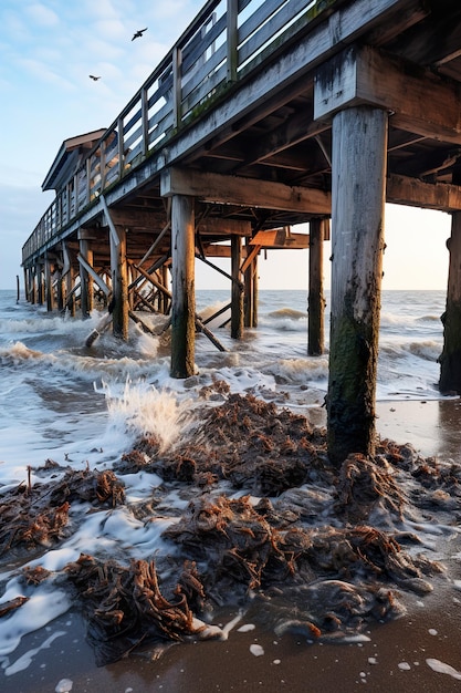 pier in the evening HD 8K wallpaper Stock Photographic Image