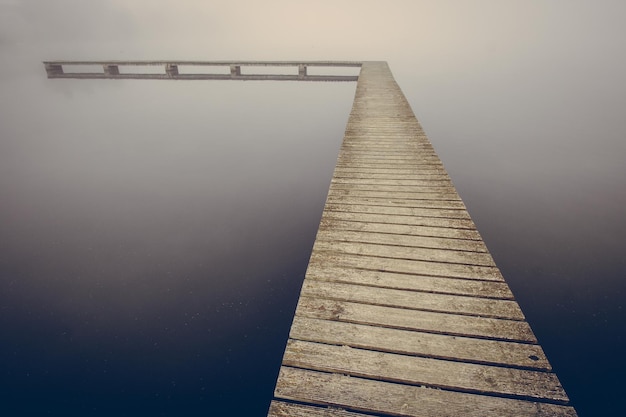 Pier over lake against sky