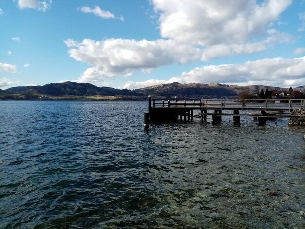 Pier over lake against sky