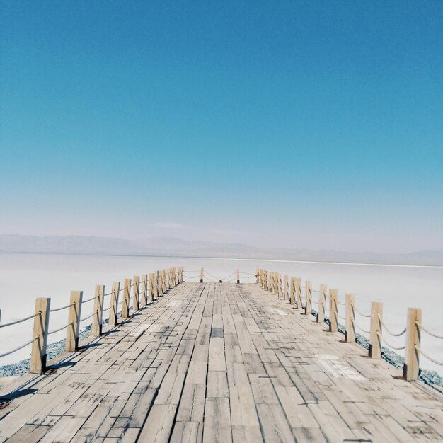 写真 青い空を背景に海を眺める