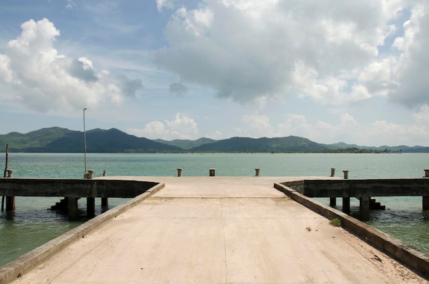 Pier for passengers use service boat go to phuket and Koh Yao Yai with sea and sky at Ko Yao Noi in Phang Nga Thailand