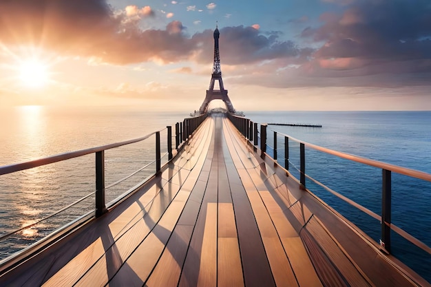 A pier with the eiffel tower in the background