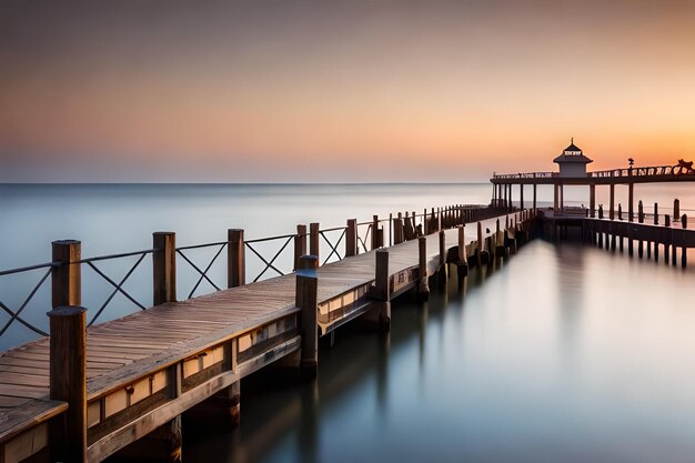 A pier with the sun setting behind it