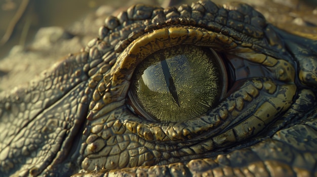 The piercing gaze of a crocodile eye denotes primal instincts and raw nature