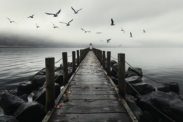 Piers grace Monochromatic portrayal of a fishing jetty quiet and contemplative