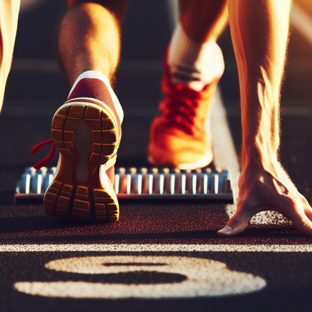 pies de corredor en la pista de atletismo en la largdada