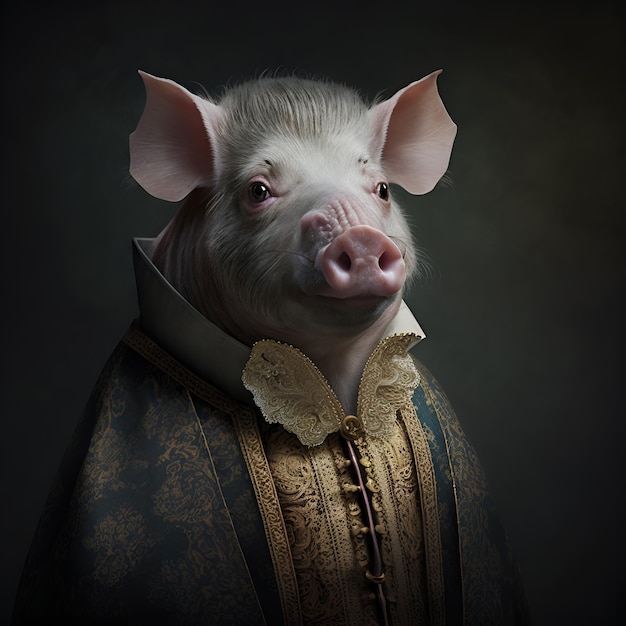 pig animal in old century regal outfit