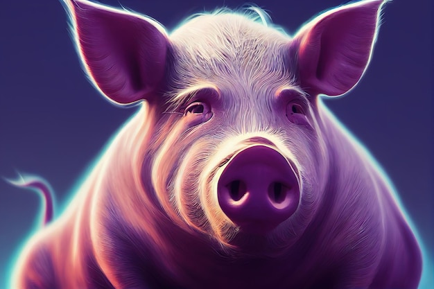 Pig animal Portrait of a pig Digital art style illustration painting