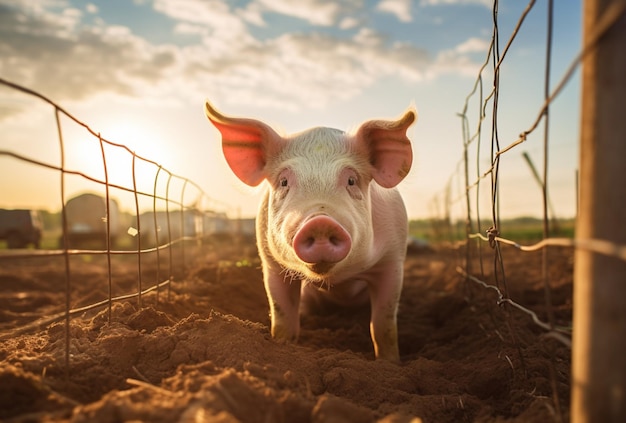 Photo pig animals in a traditional farm pen