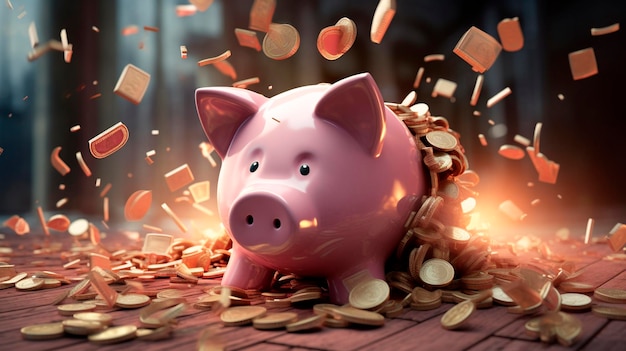 The pig box was broken into pennies Generative AI pink