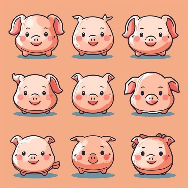 pig character set in different poses generative ai