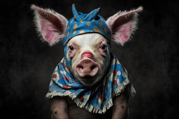 Pig clown Circus animal illustration generative ai