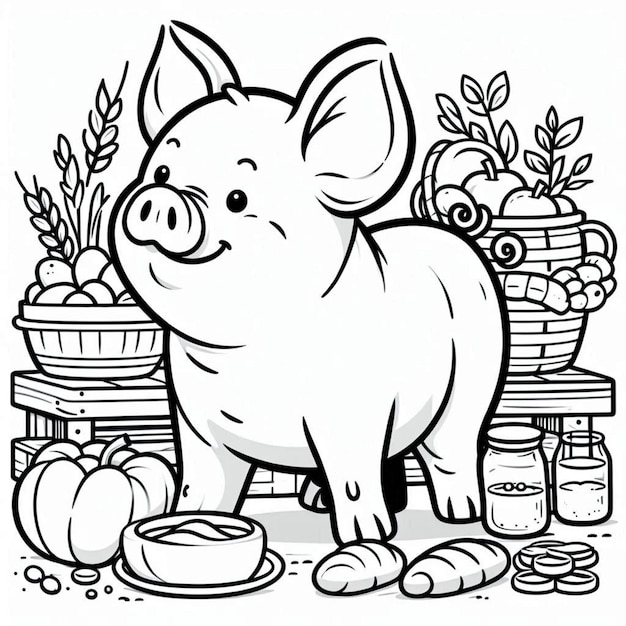 Photo pig coloring page for children ai generated