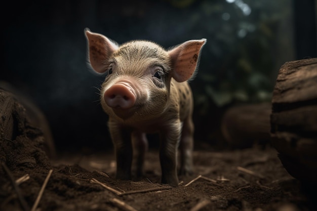 A pig on a dark background with a dark background