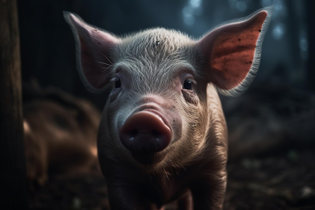 A pig on a dark background