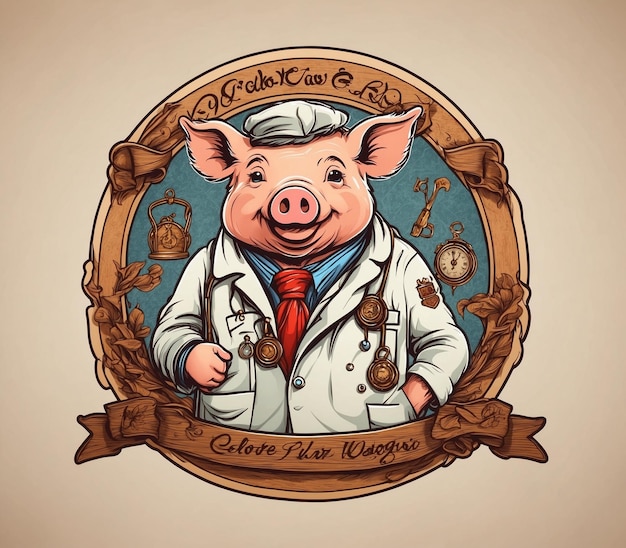 Pig doctor in coat with a stethoscope Vector illustration