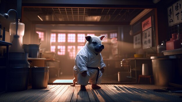 Pig dressed in a fighting suit Generative Ai