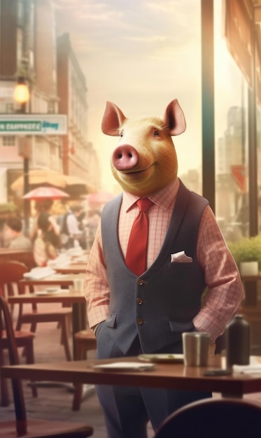 Pig dressed in a suit like a businessman generative AI