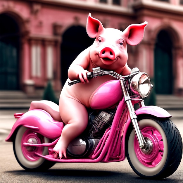 pig driving pink motor bike pink pig in white leather dress pure perfection divine presence