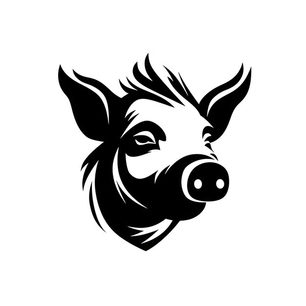 Pig face on white background AI generative illustration Pork meat production farm silhouette icon Piglet animal from livestock husbandry