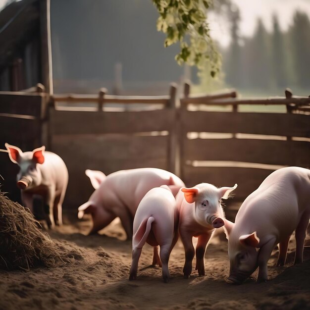 Photo a pig farm has a red ribbon tied around its neck