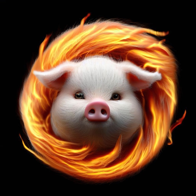 Pig in a fire ring