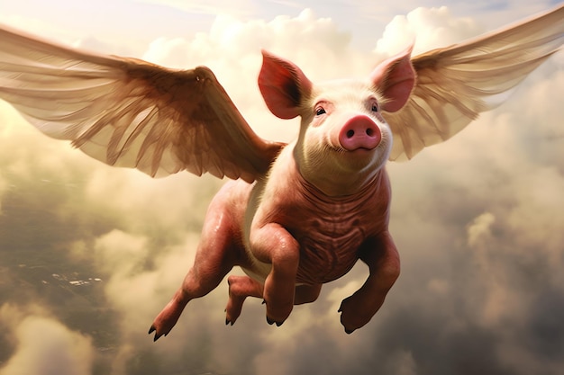 Photo a pig flying in the sky