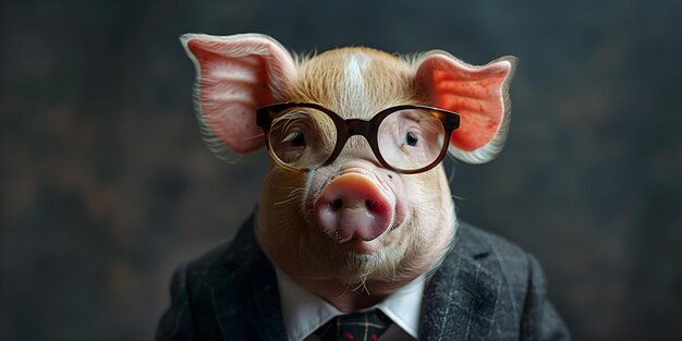 Foto il maiale in abbigliamento d'affari formale personifica l'intelligenza e la professionalità concetto fotografia di animali abbigliamento commerciale professional pig intelligence personificato ritratti formali