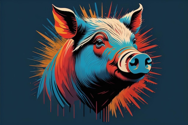 Pig head Kleurige vectorillustratie geïsoleerd op een vaste kleur achtergrond generatieve ai.