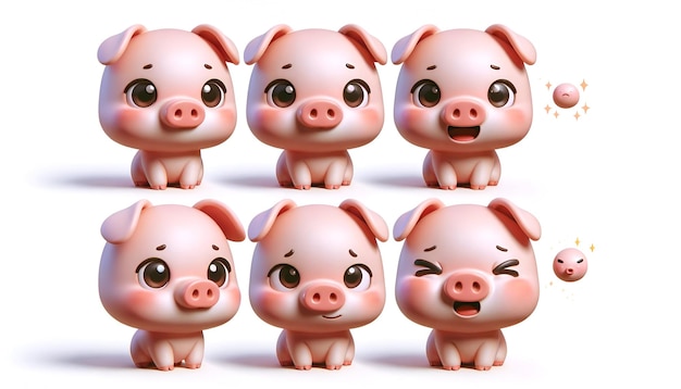 pig illustrated in four sections each depicting a unique expression happy curious surprised sle