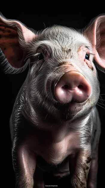 A pig is shown on a black background