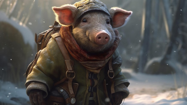 豚が服を着て立っている 生成 AI