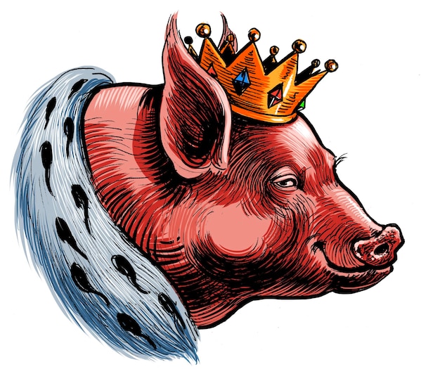 pig king queen pork bacon animal art artwork drawing sketch