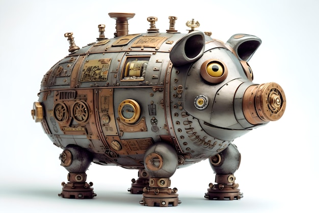 A pig made of metal and wood