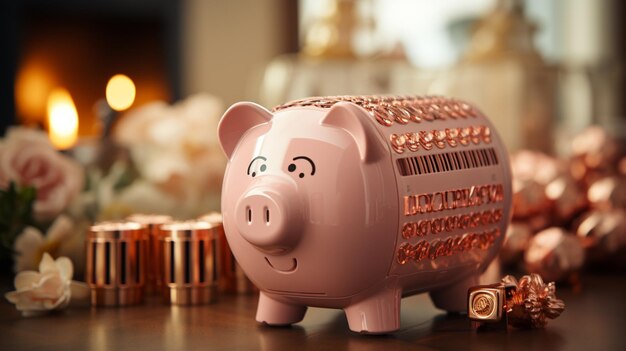 Pig piggy bank and dollar bills on a radiator indoors closeup heating concept