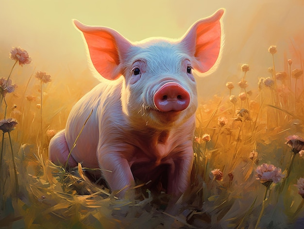 Pig Portrait On Oil Painting Style AI Generated