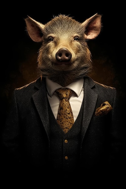 A pig in a suit with a tie