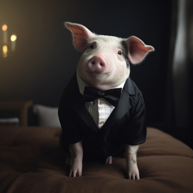 Pig in a tuxedo suit AI generative