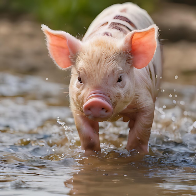 Photo a pig in the water with a shirt on it